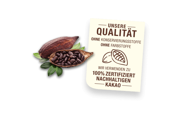 Text mit Versprechen Produkte bis 2020 mit nachhaltem Kakao zu produzieren
